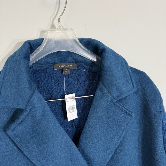Ann Taylor Size S Sea Storm Teal Mixed Media Cable Sweater Coat Jacket New - Picture 6 of 8